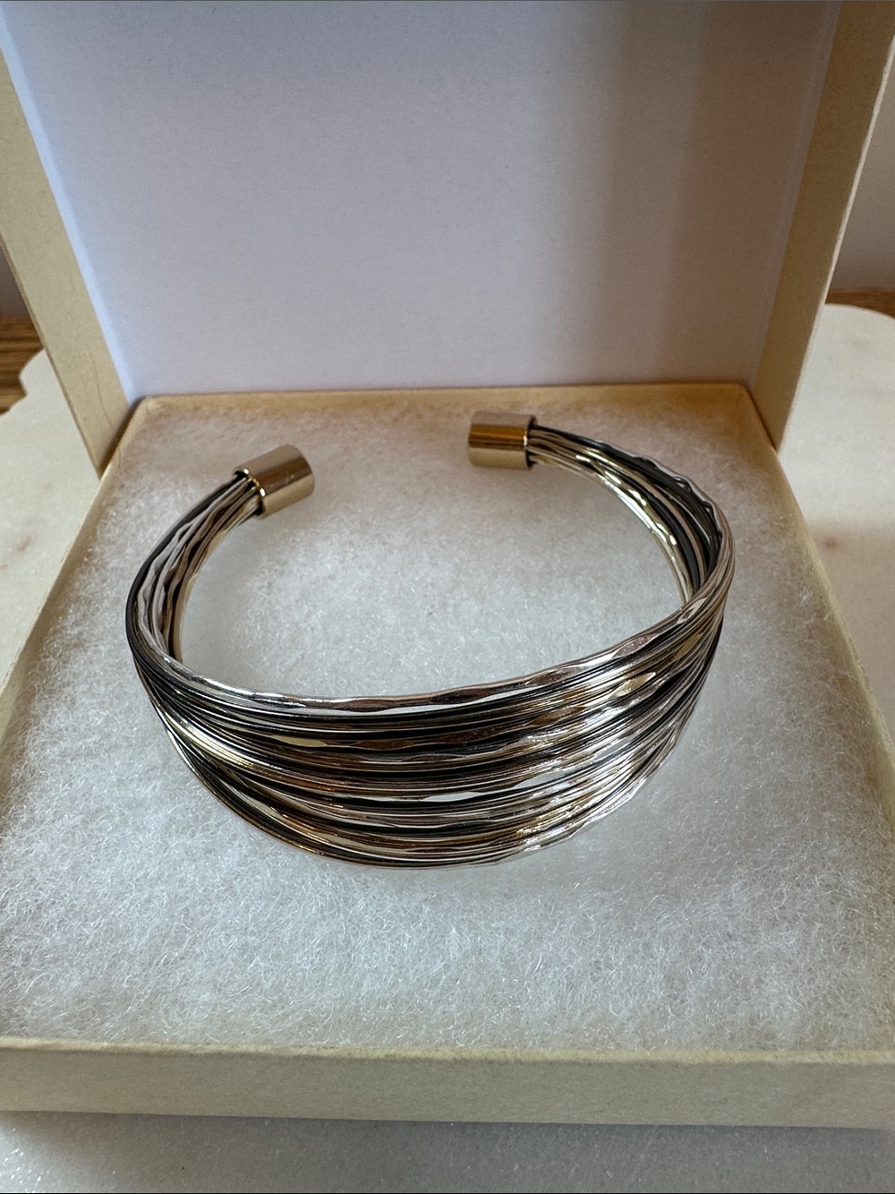 Silver and Gold Tone Multi-Strand Cuff Bracelet by